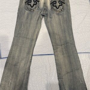 Express Distressed blue Jean Flare Jeans